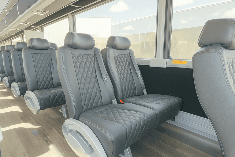 interior of Flower Mound Coach Bus Service charter bus