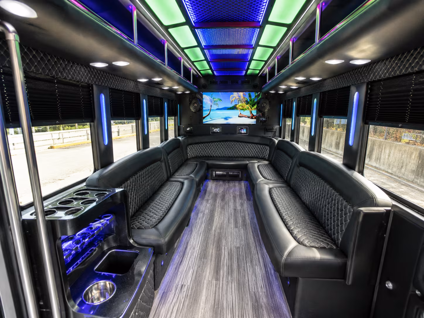 flower mound 18 passenger party bus inside